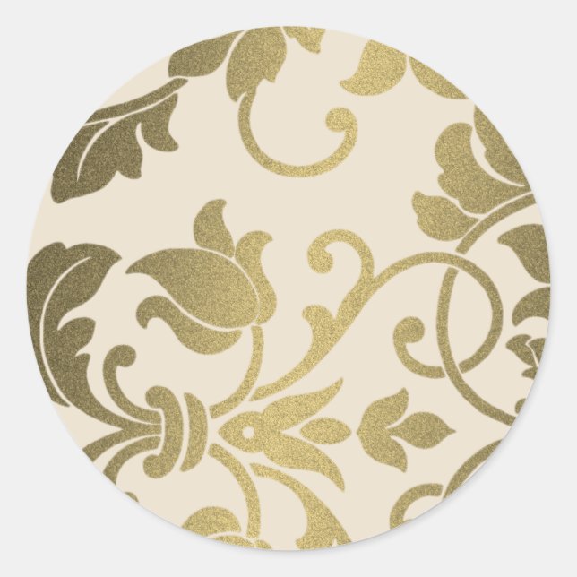 Cream and Gold Damask Classic Round Sticker (Front)