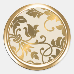 Cream and Gold Damask Classic Round Sticker