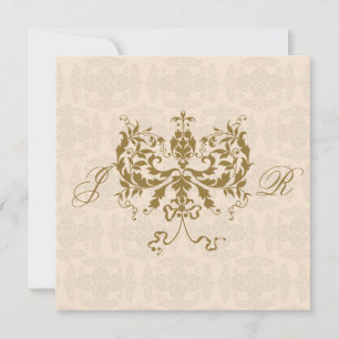 Cream and Gold Damask Initial Anniversary Invitation