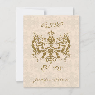 Cream and Gold Damask Initial Response Card