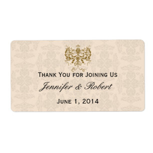 Cream and Gold Damask Water Bottle Label