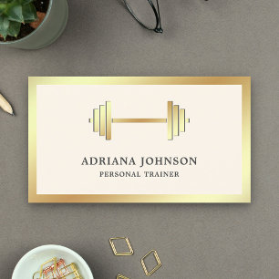 Cream and Gold Dumbbell Fitness Personal Trainer Business Card