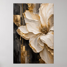 Cream and Gold Floral Abstract Wall Art