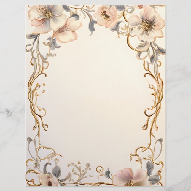 Cream and Gold Floral Celebration Custom Letterhead (Front)