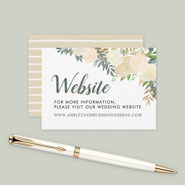 Cream and Gold Floral Greenery Wedding Website Enclosure Card (Creator Uploaded)
