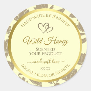 Cream and Gold Floral Product Labels with Hearts