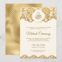 Cream and Gold Foil Lace Islamic Mehndi Ceremony