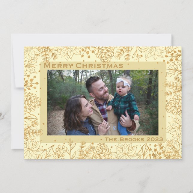 Cream and Gold Foliage Christmas Card (Front)