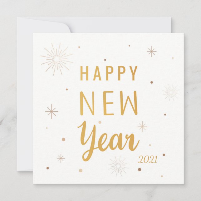Cream and Gold Happy New Year 2021 Holiday Card (Front)