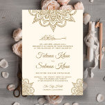 Cream and Gold Henna Mehndi Islamic Muslim Wedding Invitation<br><div class="desc">Amaze your guests with this traditional Muslim wedding invitation featuring an elegant henna art and 'Bismillah' in Arabic calligraphy on a cream background. Simply add your event details on this easy-to-use template to make it a one-of-a-kind invitation. Flip the card over to reveal a traditional henna art on the back...</div>