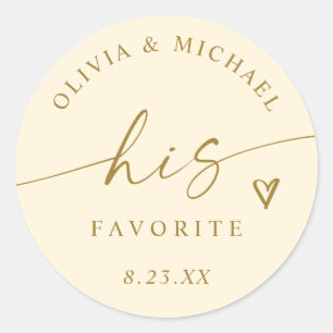 Cream and Gold His Favourite Wedding Treat Bag Classic Round Sticker