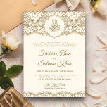 Cream and Gold Lace Islamic Muslim Wedding Invitation<br><div class="desc">Invite your guests with this elegant wedding invitation featuring a beautiful gold lace design with 'Bismillah' in Arabic calligraphy. Simply add your event details on this easy-to-use template to make it a one-of-a-kind invitation.</div>