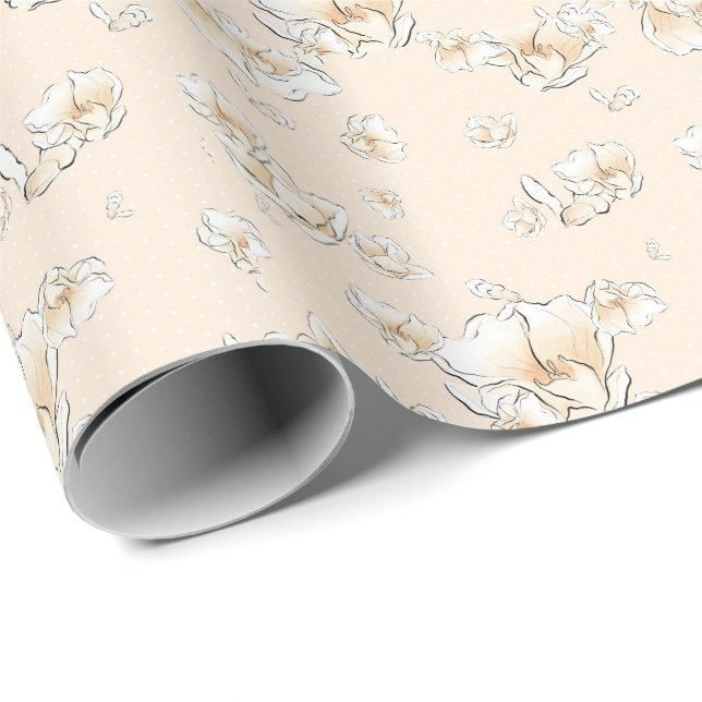 Cream and gold magnolia bridal shower wedding wrapping paper (Roll Corner)