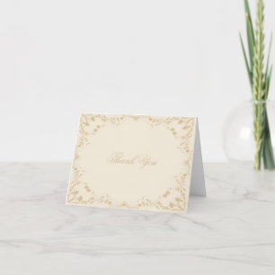 Cream and Gold Vintage Pinstripe Floral Thank You Card