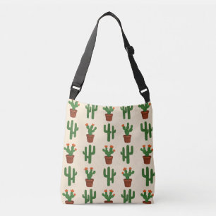 Cream and Green Cactus Plants Crossbody Bag