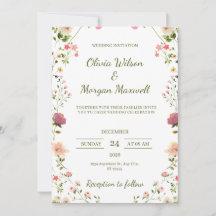 Cream and Green Floral Wedding Invitation