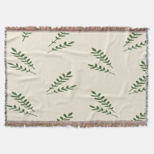 Cream and Green Leaves Throw Blanket