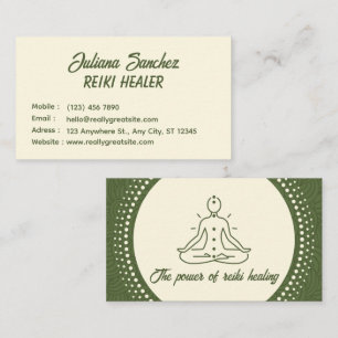 Cream and Green Reiki Business Card 