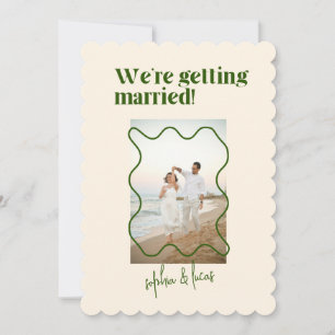 Cream and Green Simple Modern Wedding Invitation