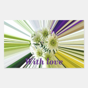 Cream and Green Striped Abstract Floral Rectangular Sticker