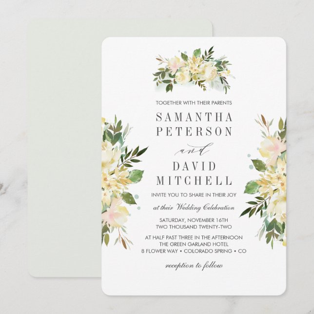 Cream and Grey |  Botanical Chic  Floral Wedding Invitation (Front/Back)