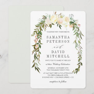 Cream and Grey   Botanical Garland Floral Wedding Invitation