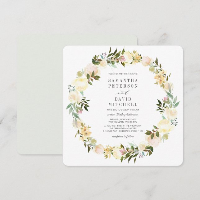 Cream and Grey | Botanical Garland Floral Wedding Invitation (Front/Back)