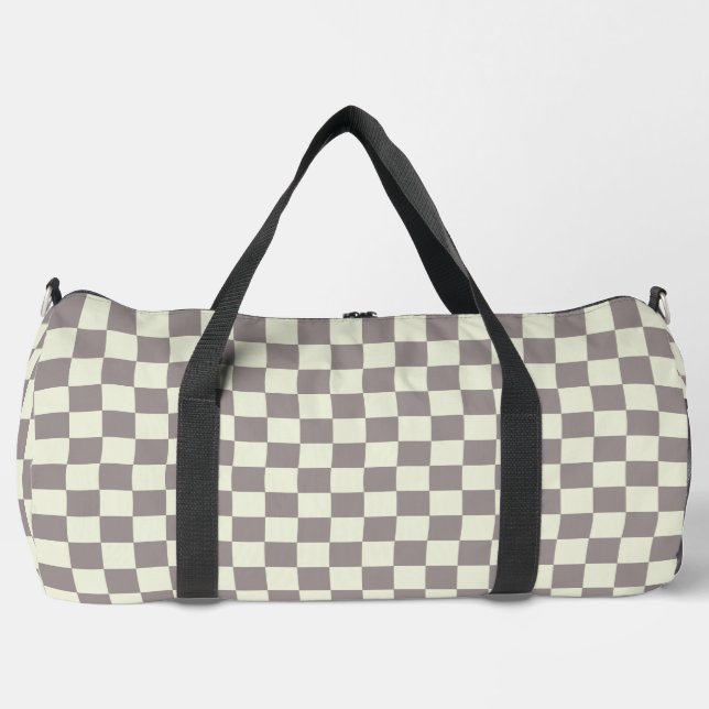 Cream and Grey Check Duffle Bag (Front)
