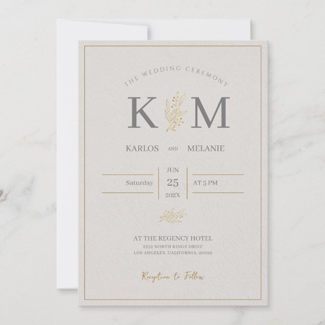 Cream And Grey Simple Minimalist Elegant Wedding  Invitation (Front)