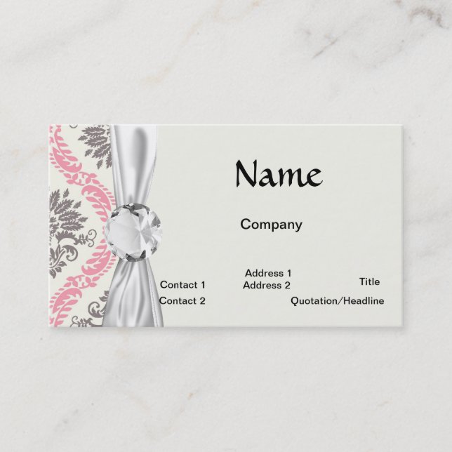 cream and grey tan damask bliss business card (Front)