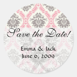 cream and grey tan damask bliss classic round sticker