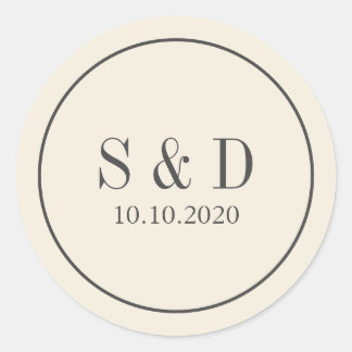 Cream and Grey | Wedding Classic Monogram Classic Round Sticker