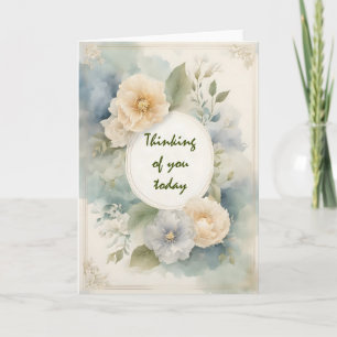 Cream and Icy Blue Flowers Thinking of You Card