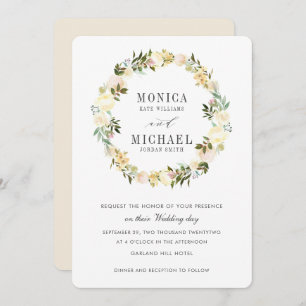 Cream and Ivory   Botanical Floral Wreath Wedding Invitation