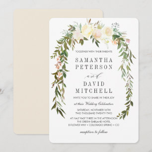 Cream and Ivory   Botanical Garland Floral Wedding Invitation