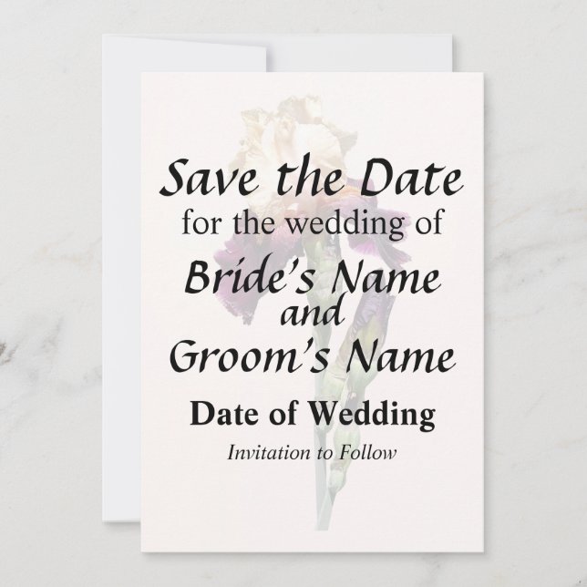 Cream and Maroon Iris and Buds Save The Date (Front)