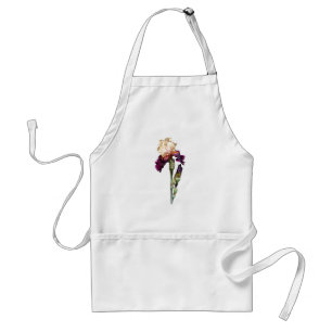 Cream and Maroon Iris and Buds Standard Apron