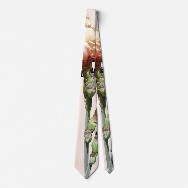 Cream and Maroon Iris and Buds Tie (Front)