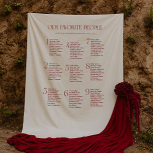Cream and Maroon Wedding Seating Chart Fabric Tapestry