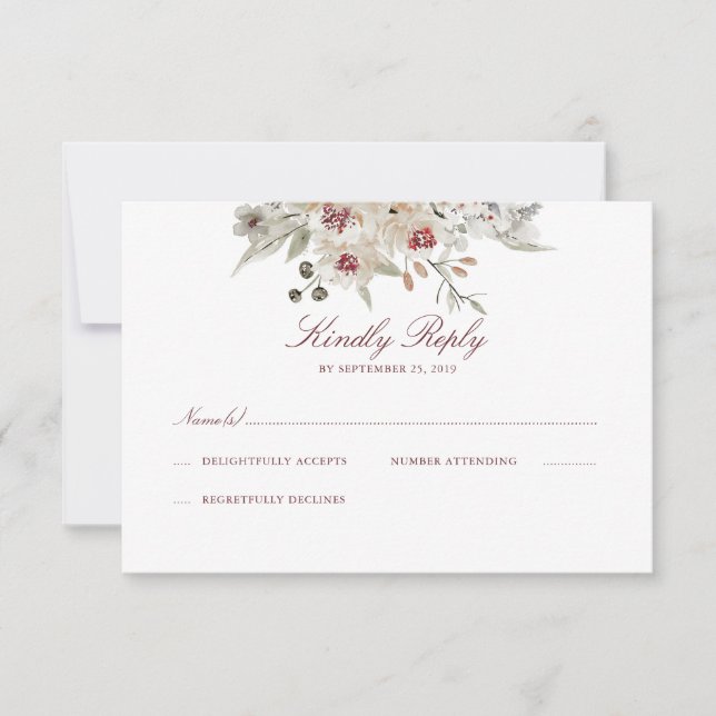 Cream and Marsala Watercolors Wedding RSVP (Front)