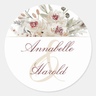 Cream and Marsala Wedding Classic Round Sticker