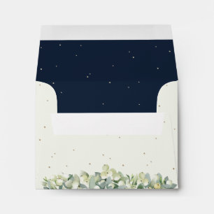 Cream and Navy Snowberry+Eucalyptus Wedding A2 Envelope