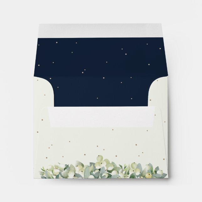 Cream and Navy Snowberry+Eucalyptus Wedding A2 Envelope (Back (Bottom))