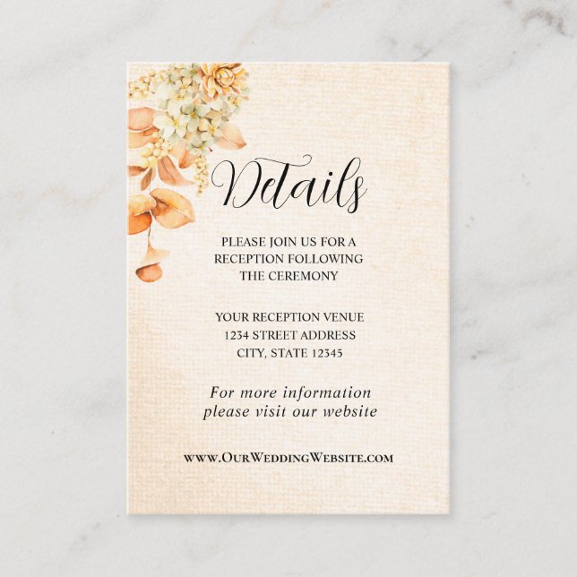 Cream and Orange Autumn Floral Wedding Enclosure Card (Front)