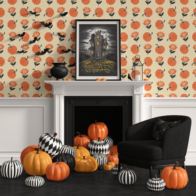Cream and Orange Boho Pumpkin Floral Wallpaper (Creator Uploaded)