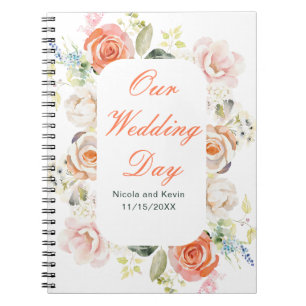 Cream and Orange Vintage Floral Wedding Notebook