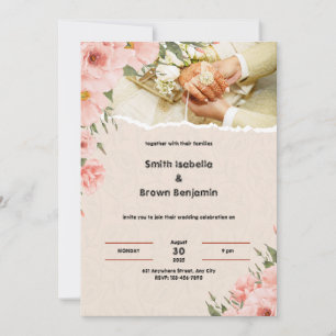Cream and Pink Floral Border Rustic Indian Wedding Invitation
