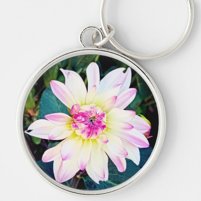 Cream and pink flower key ring (Front)