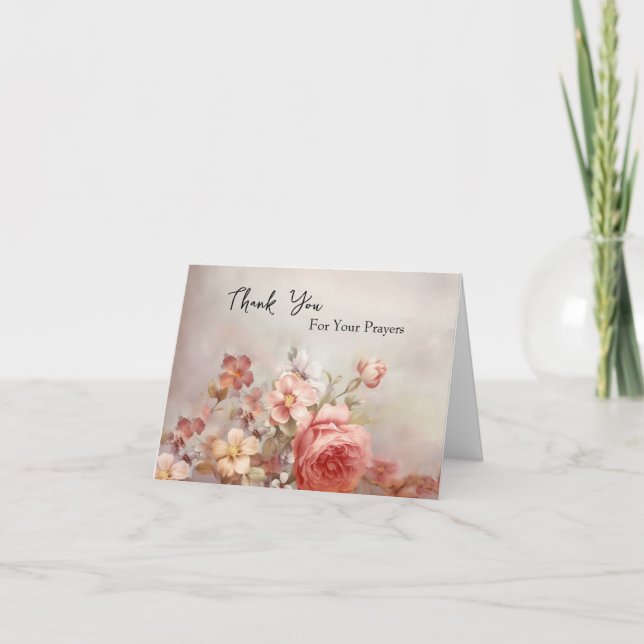 Cream and Pink Flowers Orthodox Christian Memorial Thank You Card (Front)