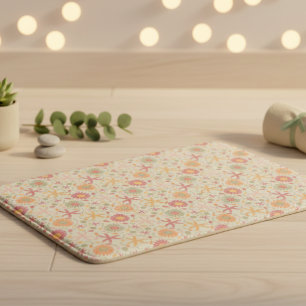 Cream And Pink Flowers With Starfish Bath Mat